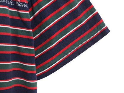 90s ボーダー 半袖 Tシャツ メンズ XL 程/ オールド ワンポイント プリント マルチカラー シングルステッチ ヘビーウェイト 大きいサイズ