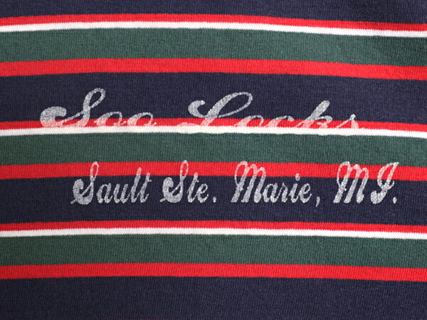 90s ボーダー 半袖 Tシャツ メンズ XL 程/ オールド ワンポイント プリント マルチカラー シングルステッチ ヘビーウェイト 大きいサイズ