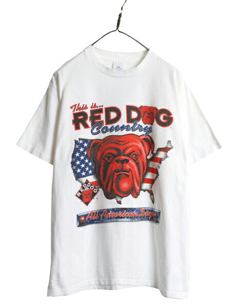 90s USA製 レッドドッグ キャラクター イラスト 両面 プリント Tシャツ メンズ L オールド アニマル シングルステッチ ビール 企業 当時物