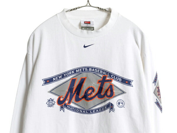 00s メッツ ロゴ プリント 長袖 Tシャツ メンズ M オールド MLB オフィシャル ナイキ センター スウッシュ ヘビーウェイト 大リーグ ロンT