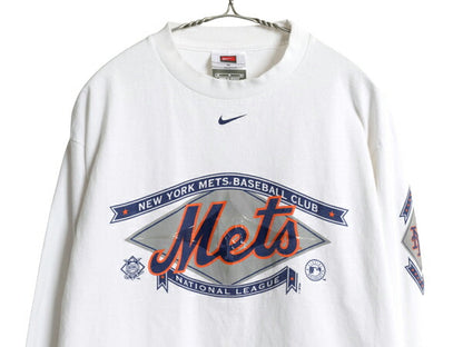 00s メッツ ロゴ プリント 長袖 Tシャツ メンズ M オールド MLB オフィシャル ナイキ センター スウッシュ ヘビーウェイト 大リーグ ロンT
