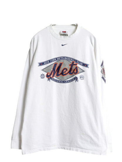 00s メッツ ロゴ プリント 長袖 Tシャツ メンズ M オールド MLB オフィシャル ナイキ センター スウッシュ ヘビーウェイト 大リーグ ロンT