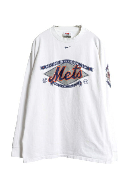 00s メッツ ロゴ プリント 長袖 Tシャツ メンズ M オールド MLB オフィシャル ナイキ センター スウッシュ ヘビーウェイト 大リーグ ロンT
