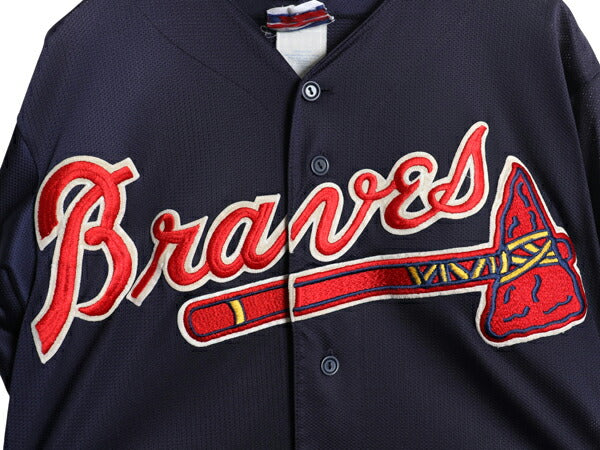 USA製 ブレーブス ベースボール シャツ メンズ M / 古着 MLB オフィシャル マジェスティック 大リーグ ユニフォーム ゲームシャツ メッシュ