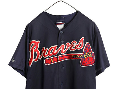 USA製 ブレーブス ベースボール シャツ メンズ M / 古着 MLB オフィシャル マジェスティック 大リーグ ユニフォーム ゲームシャツ メッシュ