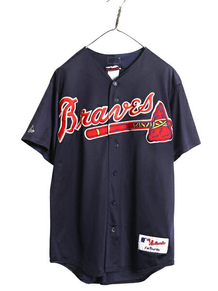 USA製 ブレーブス ベースボール シャツ メンズ M / 古着 MLB オフィシャル マジェスティック 大リーグ ユニフォーム ゲームシャツ メッシュ