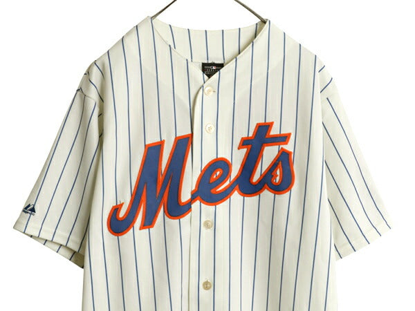 メッツ ベースボール シャツ メンズ L 程/ MLB オフィシャル マジェスティック 大リーグ ユニフォーム ゲームシャツ ストライプ ジャージ