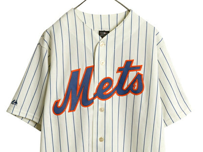 メッツ ベースボール シャツ メンズ L 程/ MLB オフィシャル マジェスティック 大リーグ ユニフォーム ゲームシャツ ストライプ ジャージ