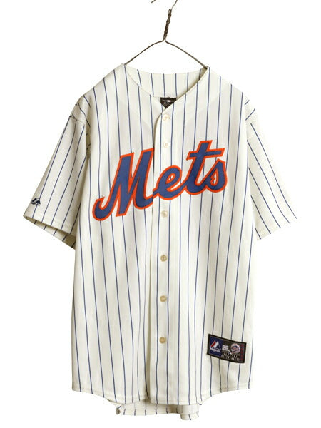 メッツ ベースボール シャツ メンズ L 程/ MLB オフィシャル マジェスティック 大リーグ ユニフォーム ゲームシャツ ストライプ ジャージ