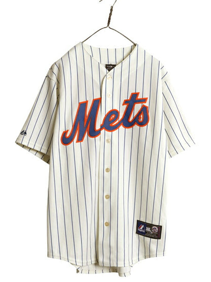 メッツ ベースボール シャツ メンズ L 程/ MLB オフィシャル マジェスティック 大リーグ ユニフォーム ゲームシャツ ストライプ ジャージ