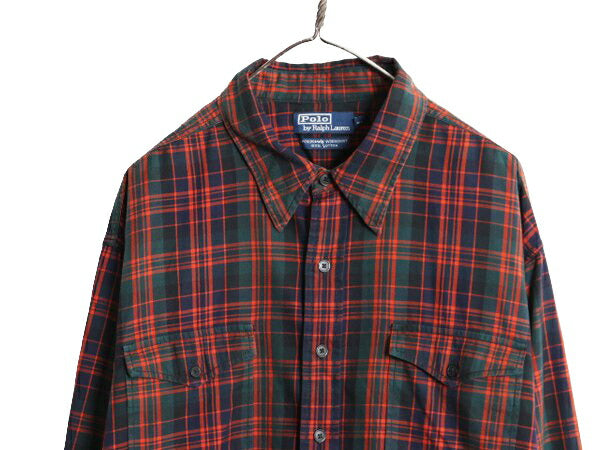 00s ポロ ラルフローレン チェック 長袖 シャツ メンズ XXL / オールド 長袖シャツ コットン ワーク 大きいサイズ マルチカラー ポニー無し