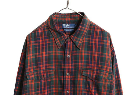 00s ポロ ラルフローレン チェック 長袖 シャツ メンズ XXL / オールド 長袖シャツ コットン ワーク 大きいサイズ マルチカラー ポニー無し