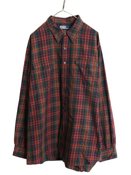 00s ポロ ラルフローレン チェック 長袖 シャツ メンズ XXL / オールド 長袖シャツ コットン ワーク 大きいサイズ マルチカラー ポニー無し