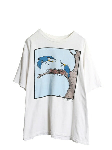 80s ジョーク アート イラスト プリント 半袖 Tシャツ メンズ L 程/ ヴィンテージ シングルステッチ ヘビーウェイト クルーネック ホワイト