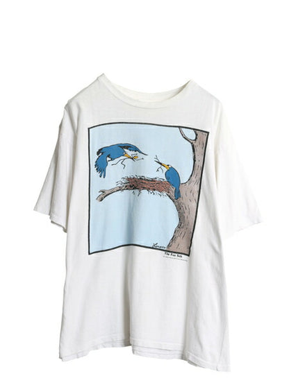 80s ジョーク アート イラスト プリント 半袖 Tシャツ メンズ L 程/ ヴィンテージ シングルステッチ ヘビーウェイト クルーネック ホワイト