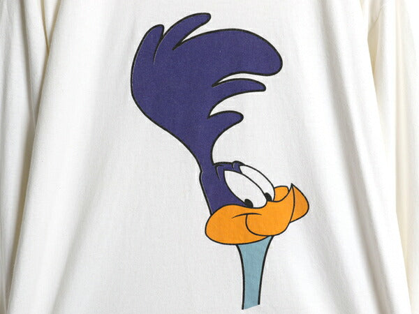00s ワーナー ロードランナー 両面 プリント 長袖 Tシャツ メンズ M オールド ロンT オフィシャル キャラクター 企業物 ヘビーウェイト 白