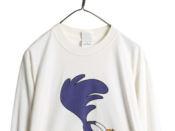 00s ワーナー ロードランナー 両面 プリント 長袖 Tシャツ メンズ M オールド ロンT オフィシャル キャラクター 企業物 ヘビーウェイト 白