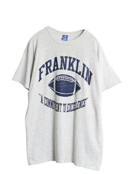 80s USA製 チャンピオン 3段 カレッジ フットボール プリント 半袖 Tシャツ メンズ XL / ヴィンテージ シングルステッチ ヘビーウェイト 灰