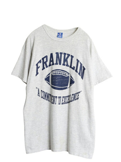 80s USA製 チャンピオン 3段 カレッジ フットボール プリント 半袖 Tシャツ メンズ XL / ヴィンテージ シングルステッチ ヘビーウェイト 灰
