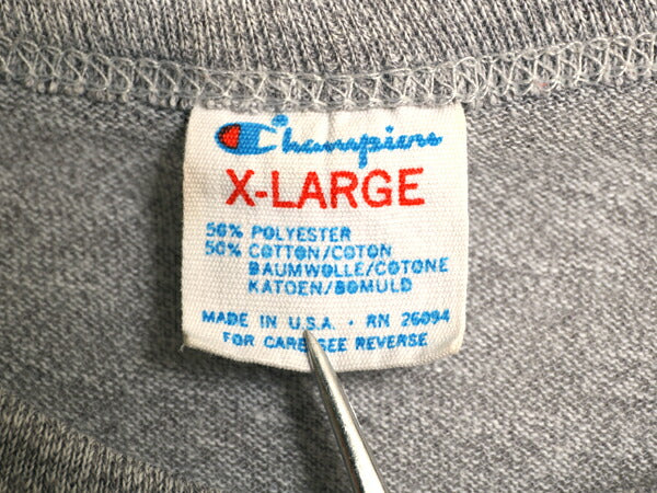 80s USA製 チャンピオン 染込み プリント Tシャツ メンズ XL 小さめ L 程 ヴィンテージ 当時物 CBS 企業 ロゴ シングルステッチ トリコタグ