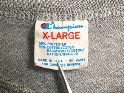 80s USA製 チャンピオン 染込み プリント Tシャツ メンズ XL 小さめ L 程 ヴィンテージ 当時物 CBS 企業 ロゴ シングルステッチ トリコタグ