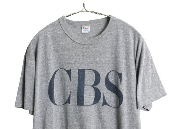 80s USA製 チャンピオン 染込み プリント Tシャツ メンズ XL 小さめ L 程 ヴィンテージ 当時物 CBS 企業 ロゴ シングルステッチ トリコタグ