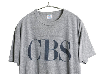 80s USA製 チャンピオン 染込み プリント Tシャツ メンズ XL 小さめ L 程 ヴィンテージ 当時物 CBS 企業 ロゴ シングルステッチ トリコタグ