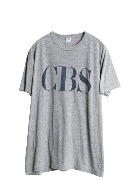 80s USA製 チャンピオン 染込み プリント Tシャツ メンズ XL 小さめ L 程 ヴィンテージ 当時物 CBS 企業 ロゴ シングルステッチ トリコタグ