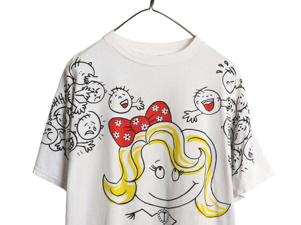 90s FREEZE キャラクター プリント 半袖 Tシャツ メンズ レディース L / オールド イラスト グラフィック シングルステッチ メッセージ 白
