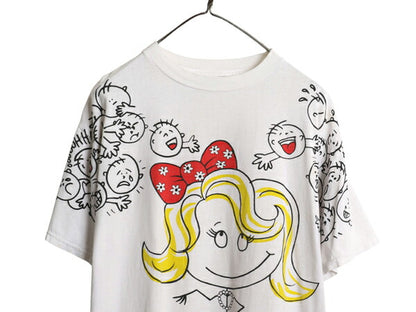 90s FREEZE キャラクター プリント 半袖 Tシャツ メンズ レディース L / オールド イラスト グラフィック シングルステッチ メッセージ 白