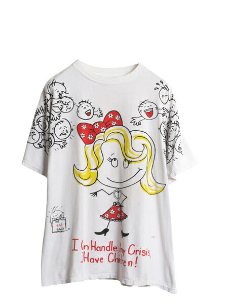 90s FREEZE キャラクター プリント 半袖 Tシャツ メンズ レディース L / オールド イラスト グラフィック シングルステッチ メッセージ 白