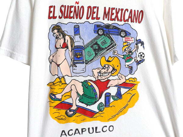 エロ ジョーク アート イラスト プリント Tシャツ メンズ XL グラフィック カットソー ヘビーウェイト 大きいサイズ 当時物 スーベニア 白