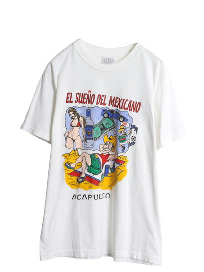 エロ ジョーク アート イラスト プリント Tシャツ メンズ XL グラフィック カットソー ヘビーウェイト 大きいサイズ 当時物 スーベニア 白