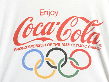 80s USA製 コカコーラ オリンピック ロゴ プリント Tシャツ メンズ XL 小さめ L 程 ヴィンテージ ソウル シングルステッチ 企業物 ホワイト