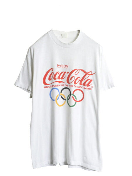 80s USA製 コカコーラ オリンピック ロゴ プリント Tシャツ メンズ XL 小さめ L 程 ヴィンテージ ソウル シングルステッチ 企業物 ホワイト