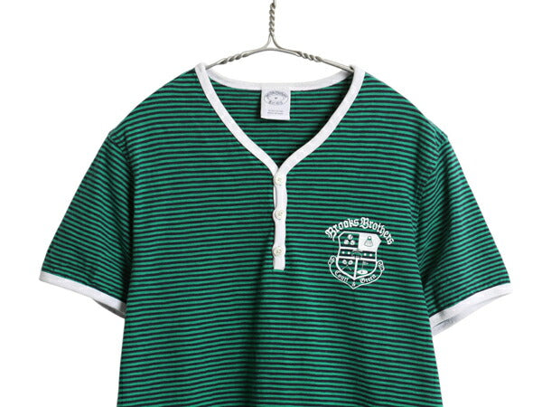 ブルックスブラザーズ ヘンリーネック リンガー ボーダー Tシャツ メンズ M / 半袖Tシャツ ワンポイント ヘビーウェイト コットン ツートン