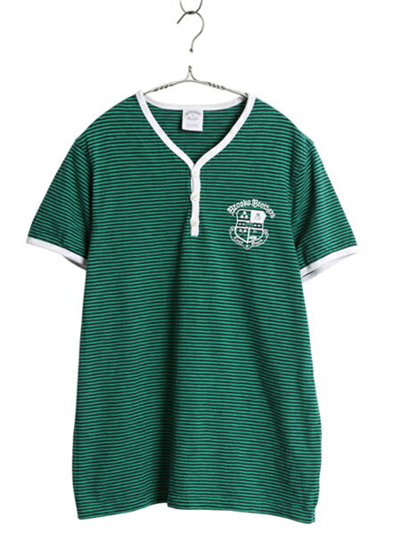 ブルックスブラザーズ ヘンリーネック リンガー ボーダー Tシャツ メンズ M / 半袖Tシャツ ワンポイント ヘビーウェイト コットン ツートン