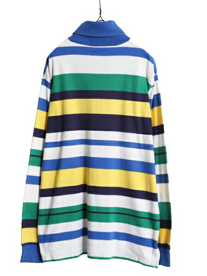 90s USA製 ポロ ラルフローレン タートルネック ボーダー 長袖 Tシャツ メンズ L / オールド スムース 素材 ヘビーウェイト ワンポイント