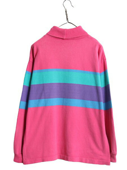 80s USA製 エルエルビーン タートルネック ボーダー 長袖 Tシャツ レディース L / ヴィンテージ LLBEAN ラガーシャツ 素材 ヘビーウェイト
