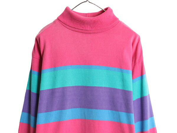 80s USA製 エルエルビーン タートルネック ボーダー 長袖 Tシャツ レディース L / ヴィンテージ LLBEAN ラガーシャツ 素材 ヘビーウェイト