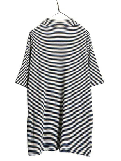 90s ポロ ラルフローレン ボーダー 鹿の子 半袖 ポロシャツ メンズ XXL / 古着 オールド 半袖シャツ コットン 大きいサイズ 2トーン 黒 白