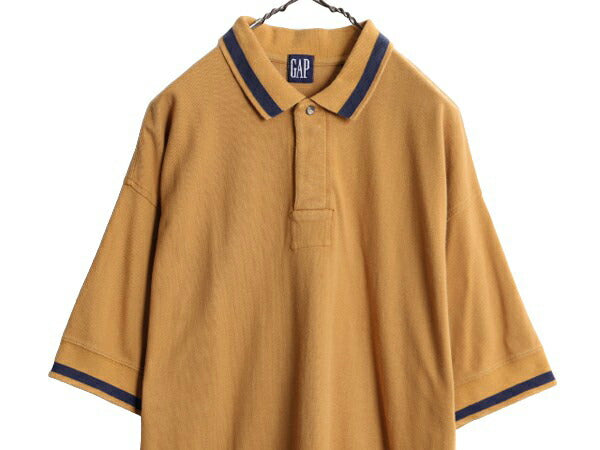 90s OLD GAP 鹿の子 半袖 ポロシャツ メンズ L 古着 90年代 オールド ギャップ 無地 半袖シャツ 旧タグ カノコ コットン シンプル ブラウン