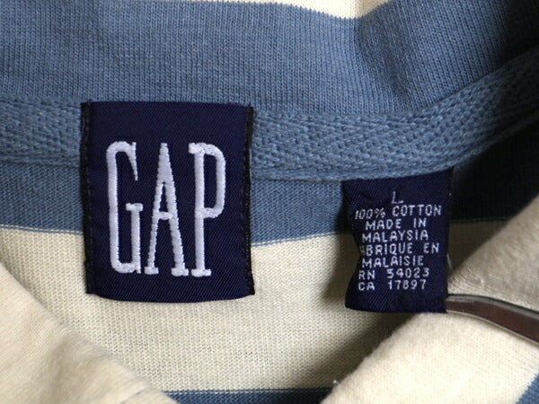 90s OLD GAP ボーダー 半袖 ポロシャツ メンズ L 古着 90年代 オールド ギャップ 半袖シャツ 旧タグ スムース素材 ツートーン ポケット付き
