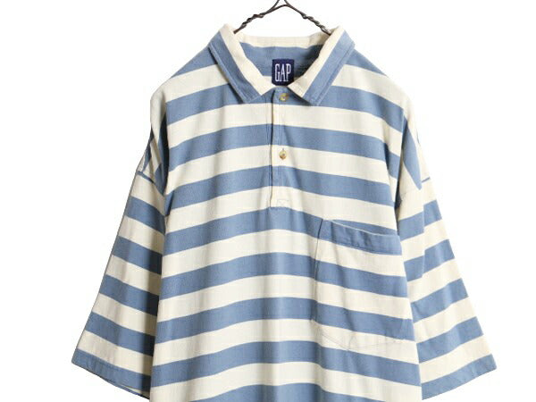 90s OLD GAP ボーダー 半袖 ポロシャツ メンズ L 古着 90年代 オールド ギャップ 半袖シャツ 旧タグ スムース素材 ツートーン ポケット付き