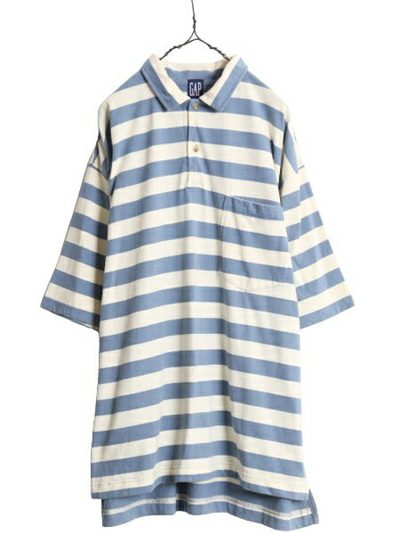 90s OLD GAP ボーダー 半袖 ポロシャツ メンズ L 古着 90年代 オールド ギャップ 半袖シャツ 旧タグ スムース素材 ツートーン ポケット付き