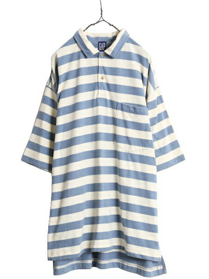 90s OLD GAP ボーダー 半袖 ポロシャツ メンズ L 古着 90年代 オールド ギャップ 半袖シャツ 旧タグ スムース素材 ツートーン ポケット付き