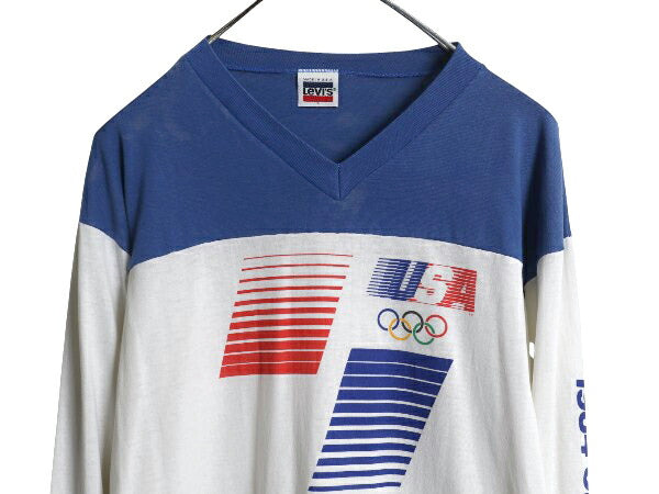 80s USA製 ロス五輪 リーバイス プリント 長袖 Tシャツ メンズ レディース L ヴィンテージ オリンピック ロンT ロングスリーブ 袖プリント