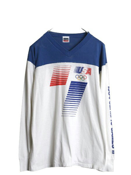 80s USA製 ロス五輪 リーバイス プリント 長袖 Tシャツ メンズ レディース L ヴィンテージ オリンピック ロンT ロングスリーブ 袖プリント