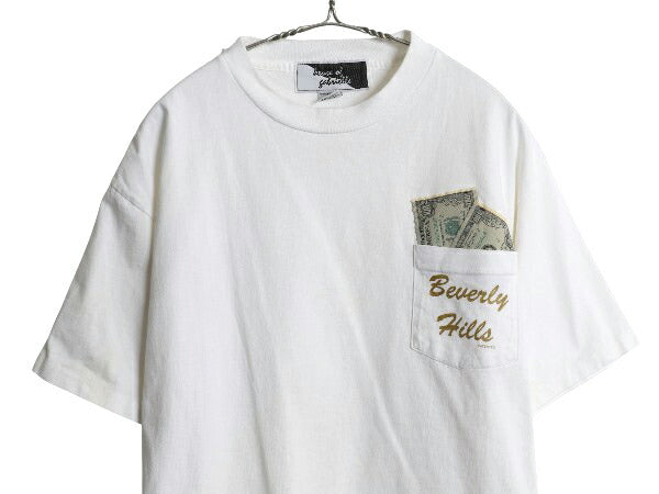 90s USA製 ポケット付き ギミック プリント Tシャツ メンズ L / オールド 100ドル 紙幣 ヘビーウェイト カットソー ポケT シングルステッチ