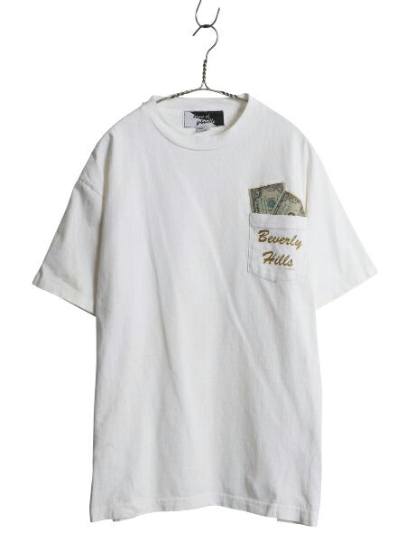 90s USA製 ポケット付き ギミック プリント Tシャツ メンズ L / オールド 100ドル 紙幣 ヘビーウェイト カットソー ポケT シングルステッチ